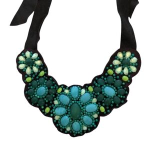 NWOT Stella & Dot Cortez Bib Statement Necklace Turquoise Beading Floral Boho